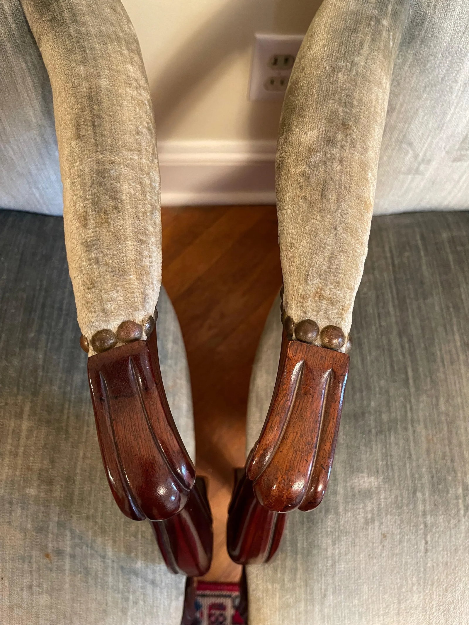 Hickory Chair Co. Mahogany Armchairs Sage Green Velvet Brass Nailhead Trim - a Pair - 8
