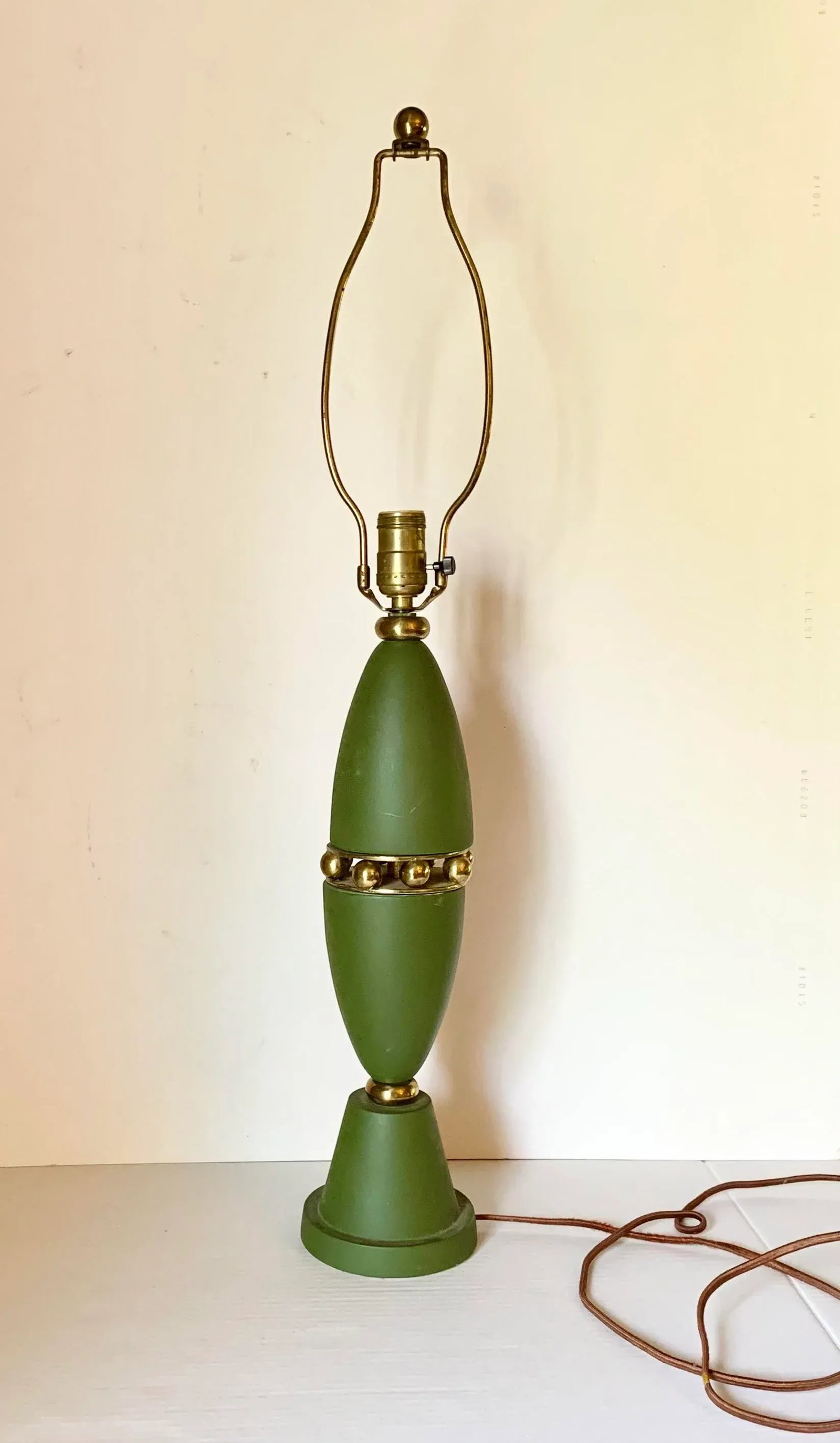 1950's Mid-Century Modern Green and Gold Atomic Ceramic Lamp - 10