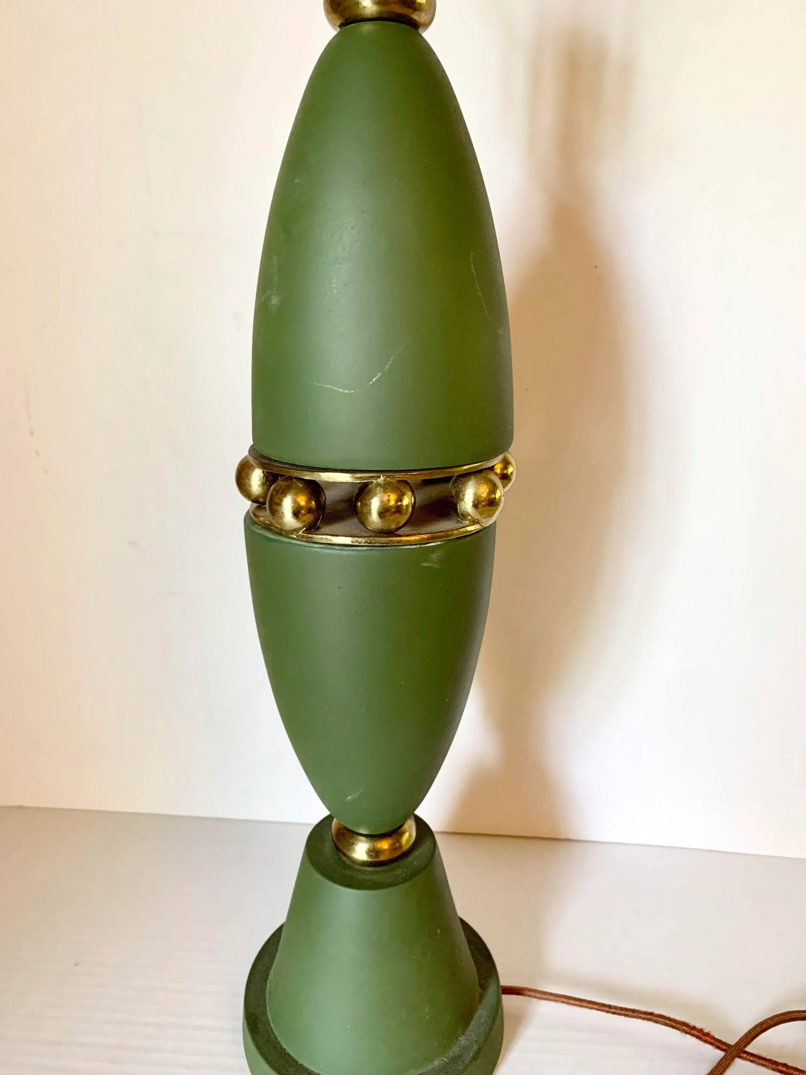 1950's Mid-Century Modern Green and Gold Atomic Ceramic Lamp - 2