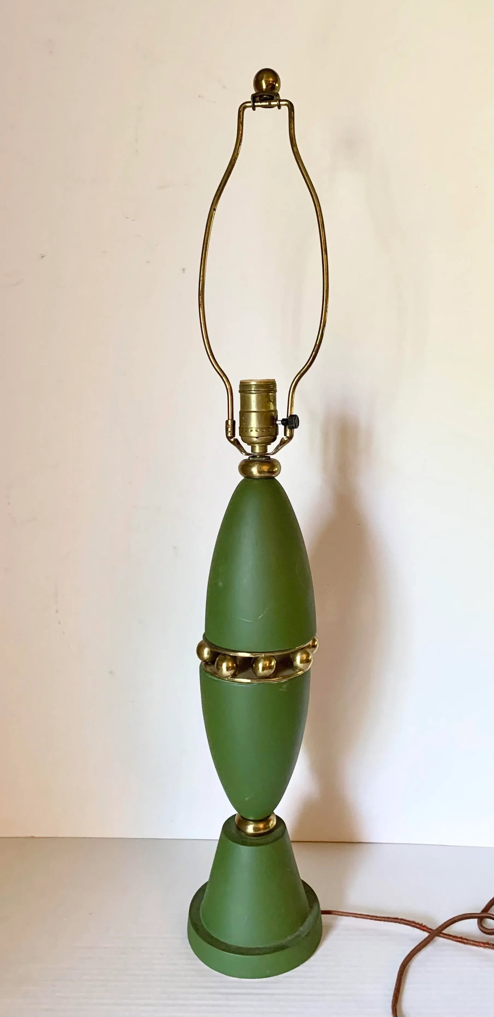 1950's Mid-Century Modern Green and Gold Atomic Ceramic Lamp - 3