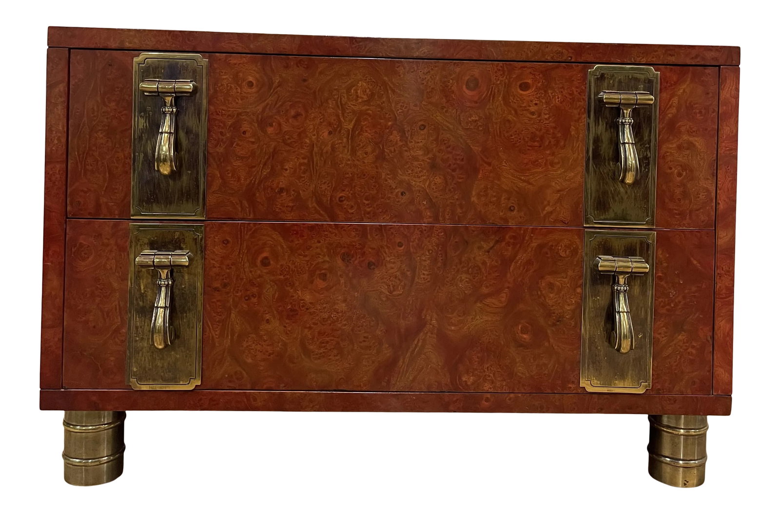 Hollywood Regency Burlwood & Brass Mastercraft Nightstand: 1970,s This elegant nightstand is made by Mastercraft company, Grand Rapids, Michigan.very desirable piece because of the craftsmanship with Burl-wood and brass. Condition: Alterations: Original Condi