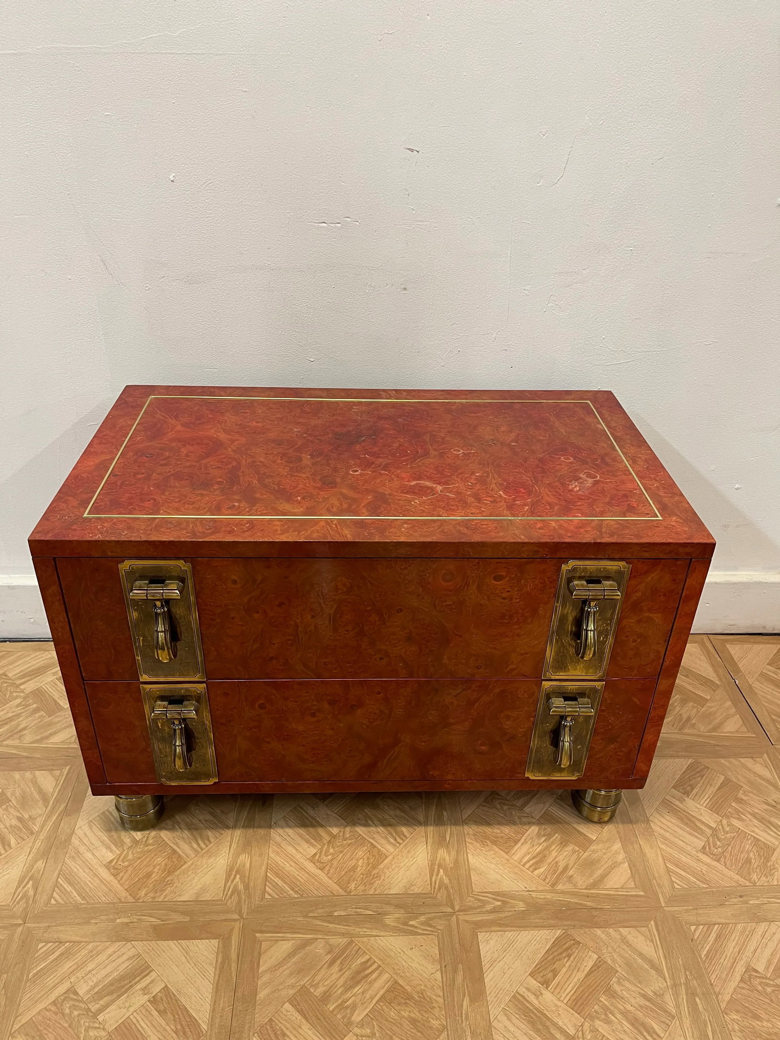 Hollywood Regency Burlwood & Brass Mastercraft Nightstand - 2