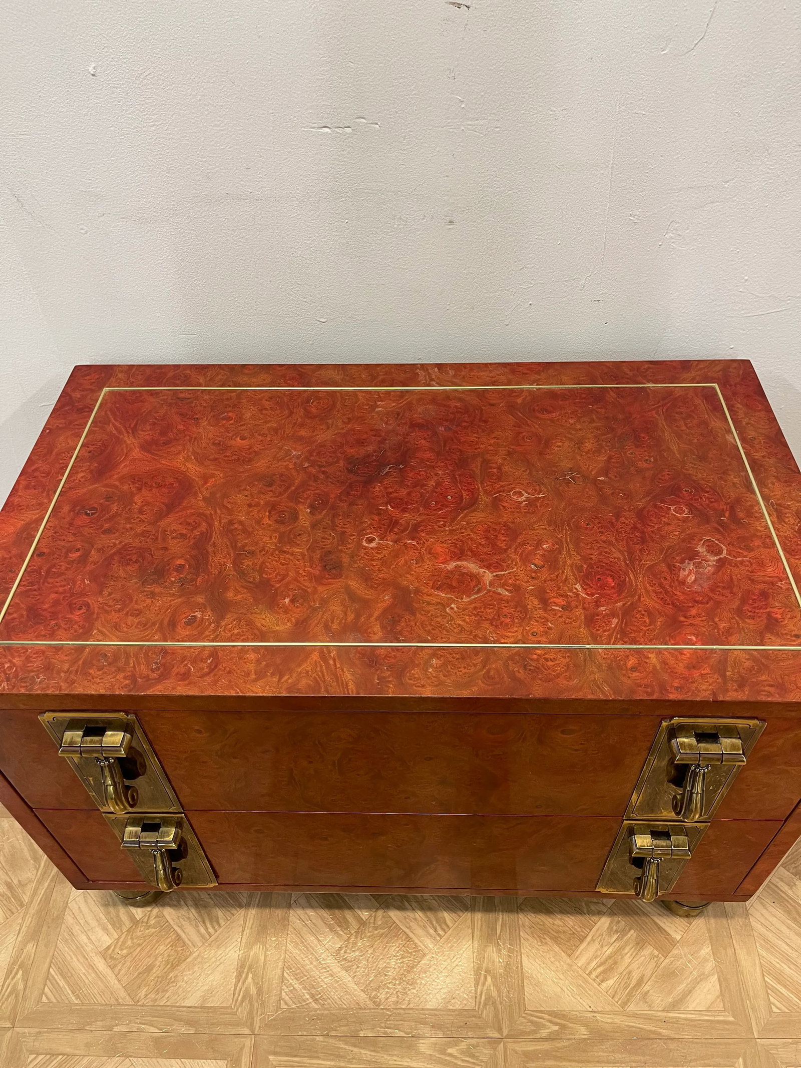 Hollywood Regency Burlwood & Brass Mastercraft Nightstand - 4