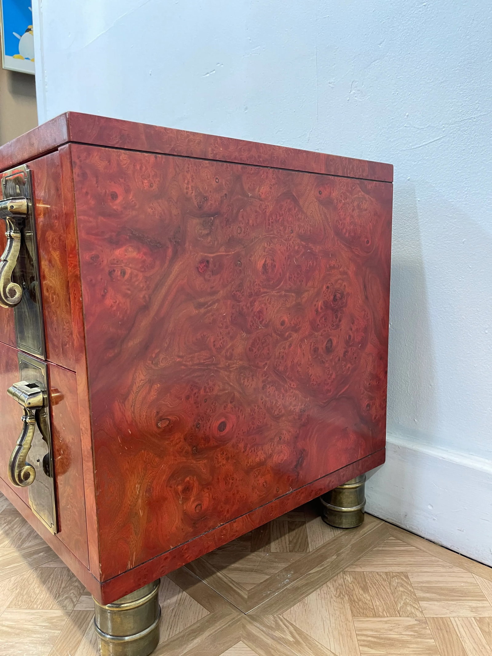 Hollywood Regency Burlwood & Brass Mastercraft Nightstand - 8