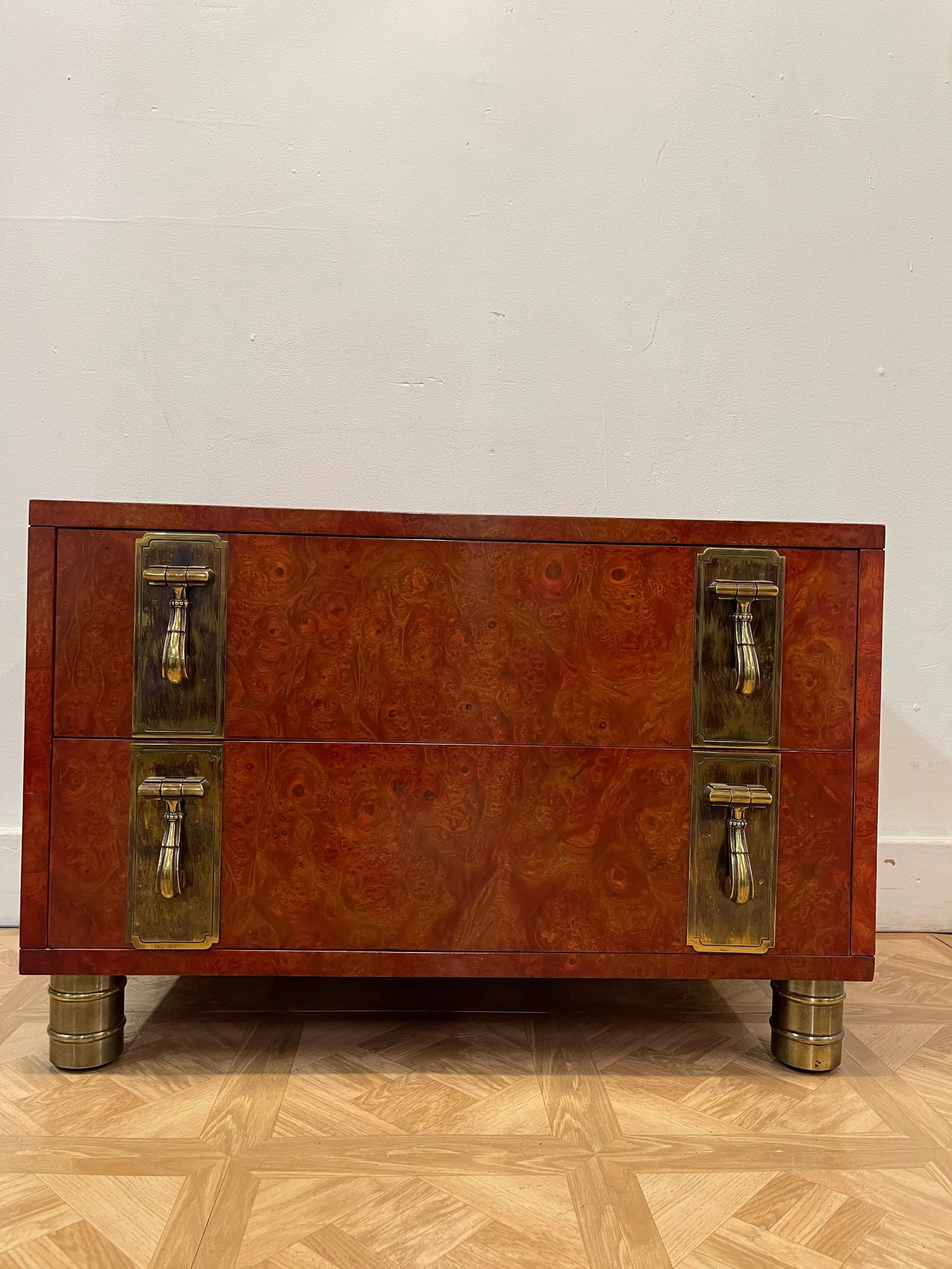 Hollywood Regency Burlwood & Brass Mastercraft Nightstand - 9
