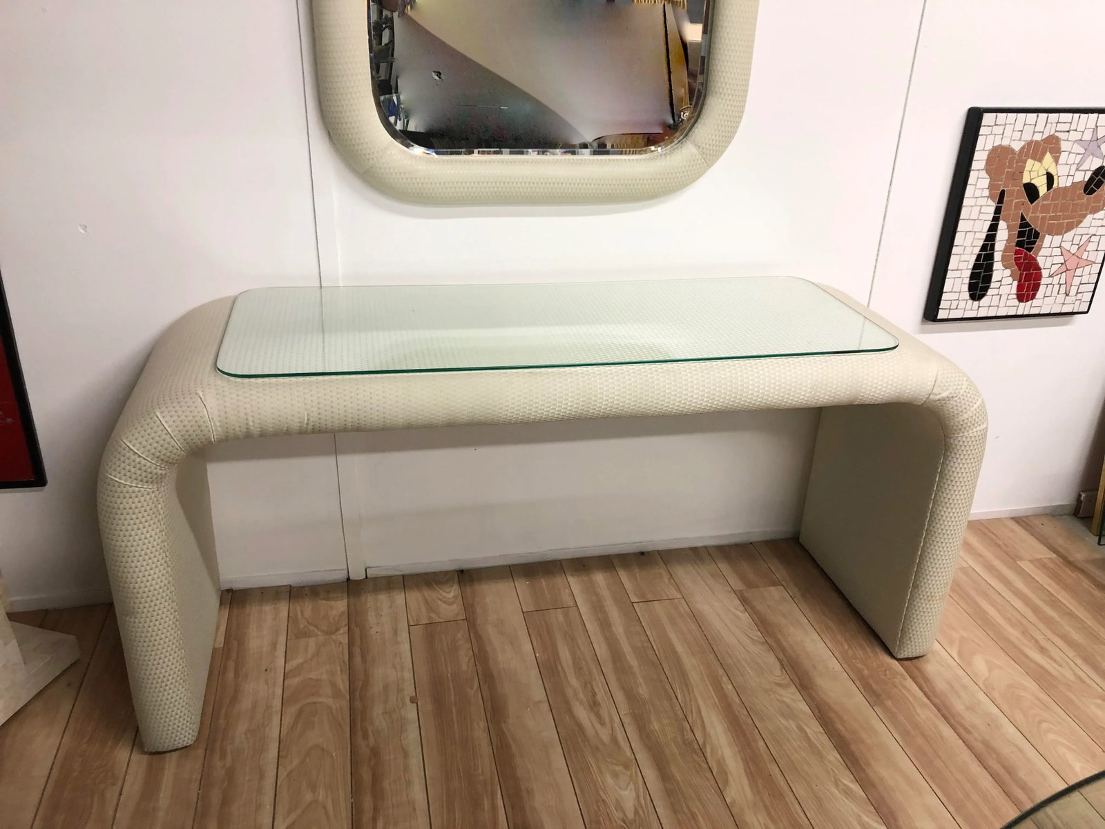 Vintage Karl Springer Style Waterfall Console & Matching Wall Mirror - Set of 2 - 7