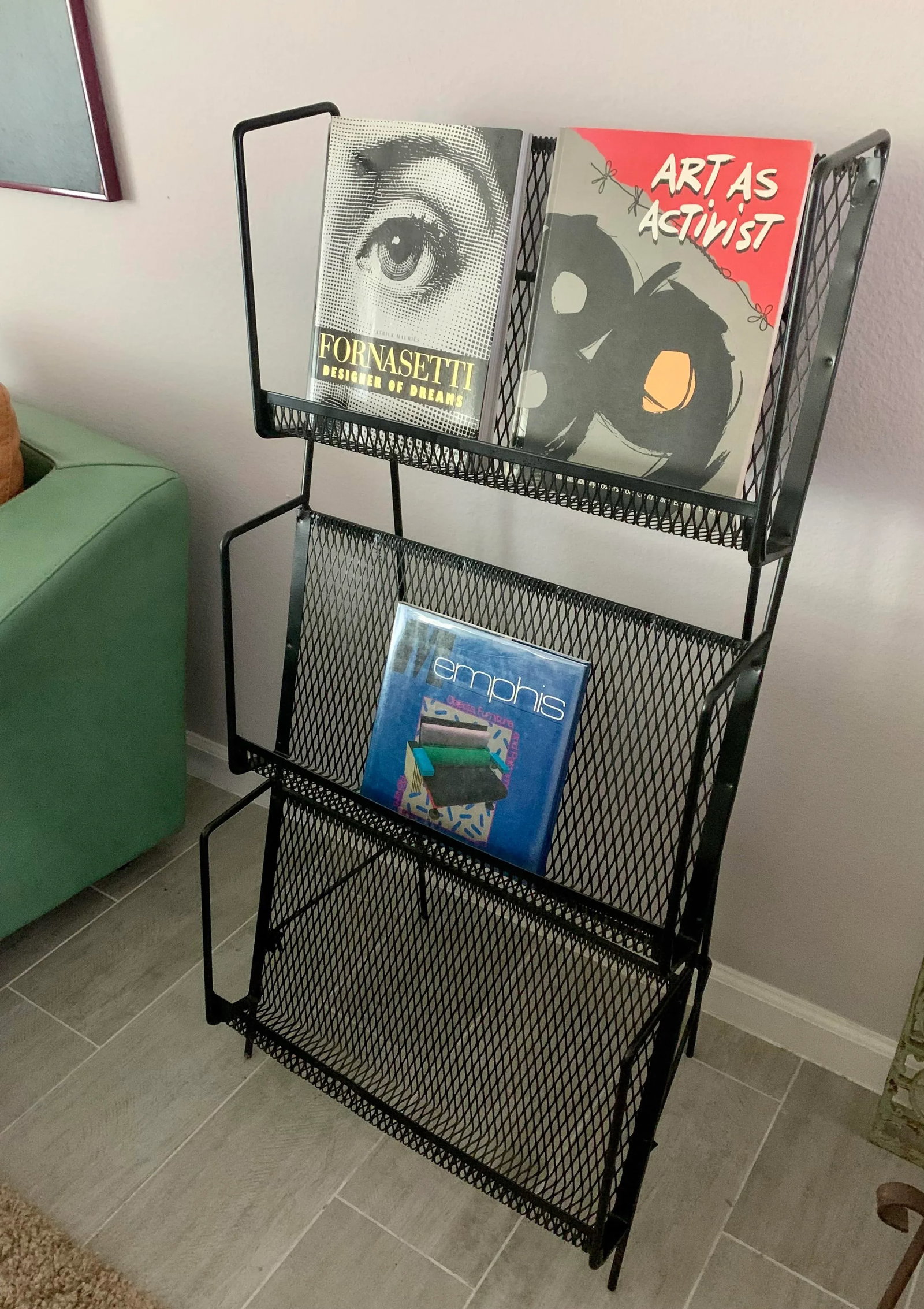 Mid Century Modern Folding Iron Magazine Rack - Atomic Modernist Metal Design - 8
