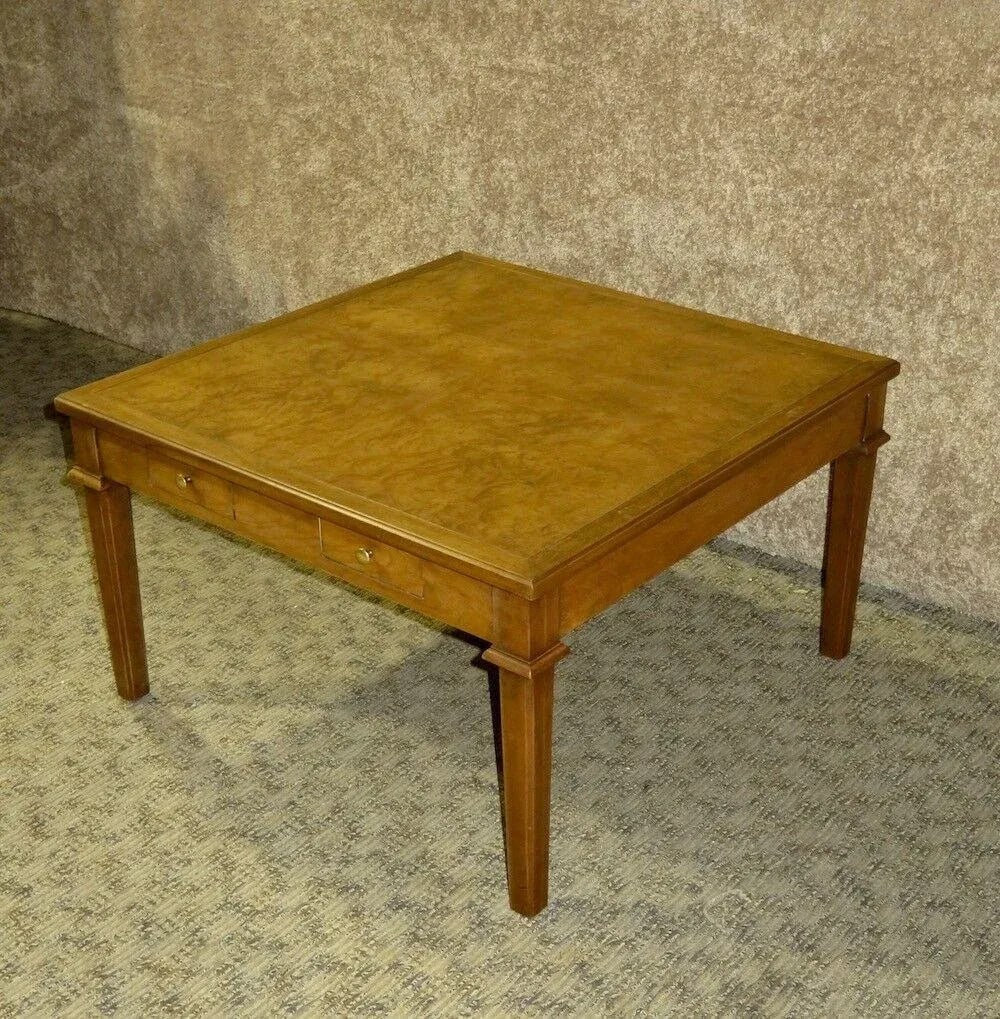 Vintage Baker Burl Wood Table Mid Century Square Coffee 4 Drawers MCM - 10