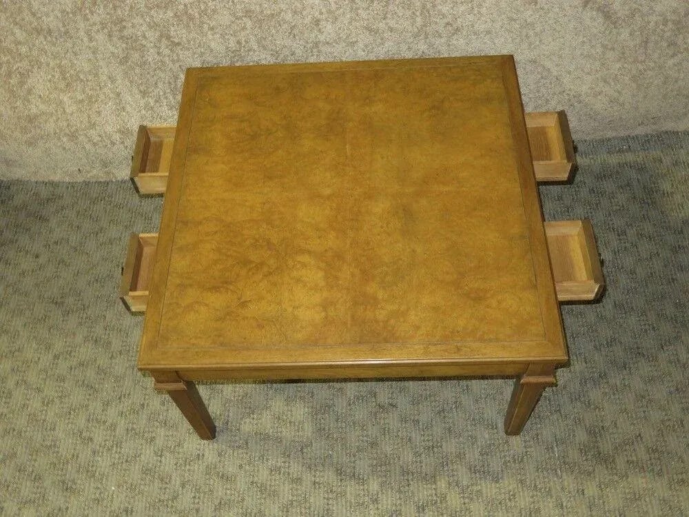 Vintage Baker Burl Wood Table Mid Century Square Coffee 4 Drawers MCM - 2