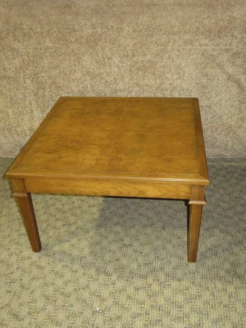 Vintage Baker Burl Wood Table Mid Century Square Coffee 4 Drawers MCM - 3