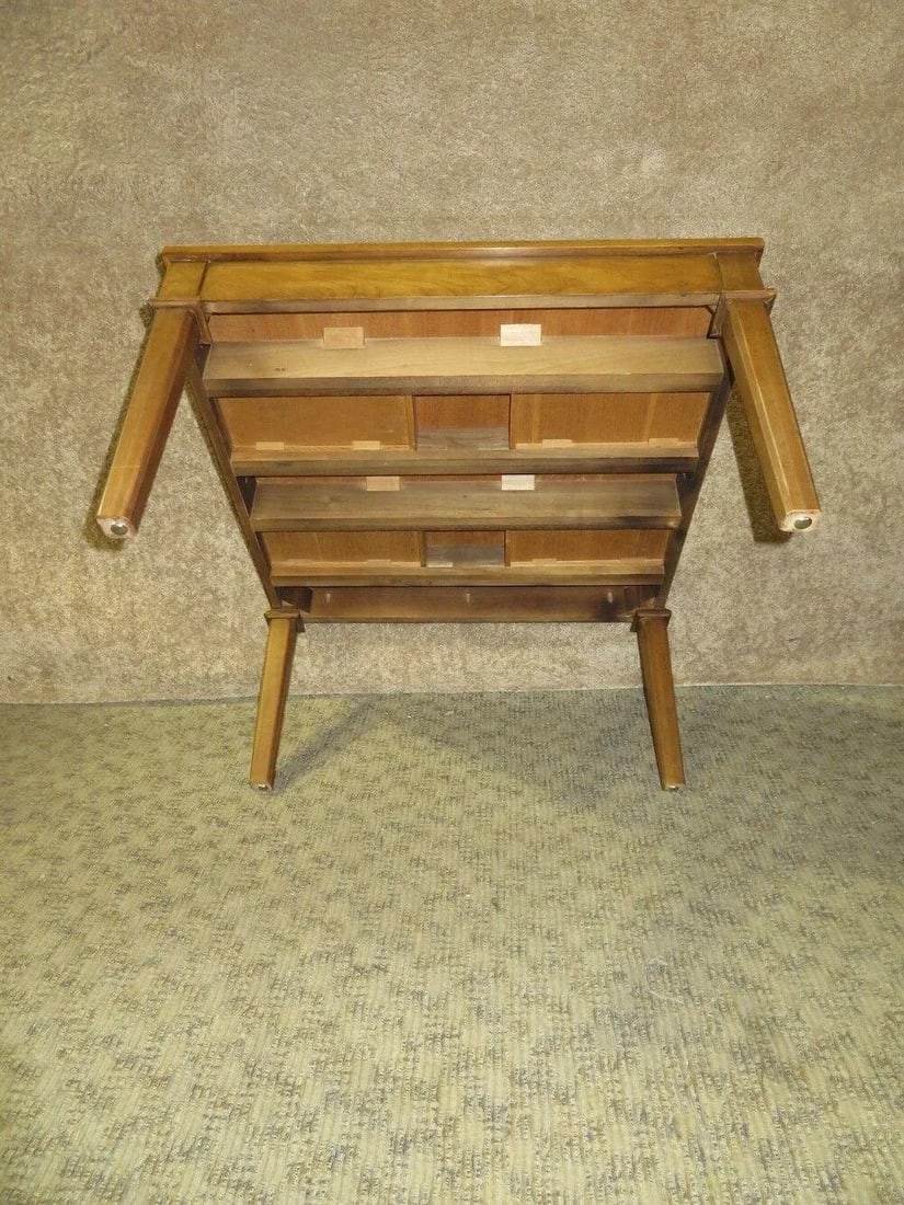 Vintage Baker Burl Wood Table Mid Century Square Coffee 4 Drawers MCM - 7