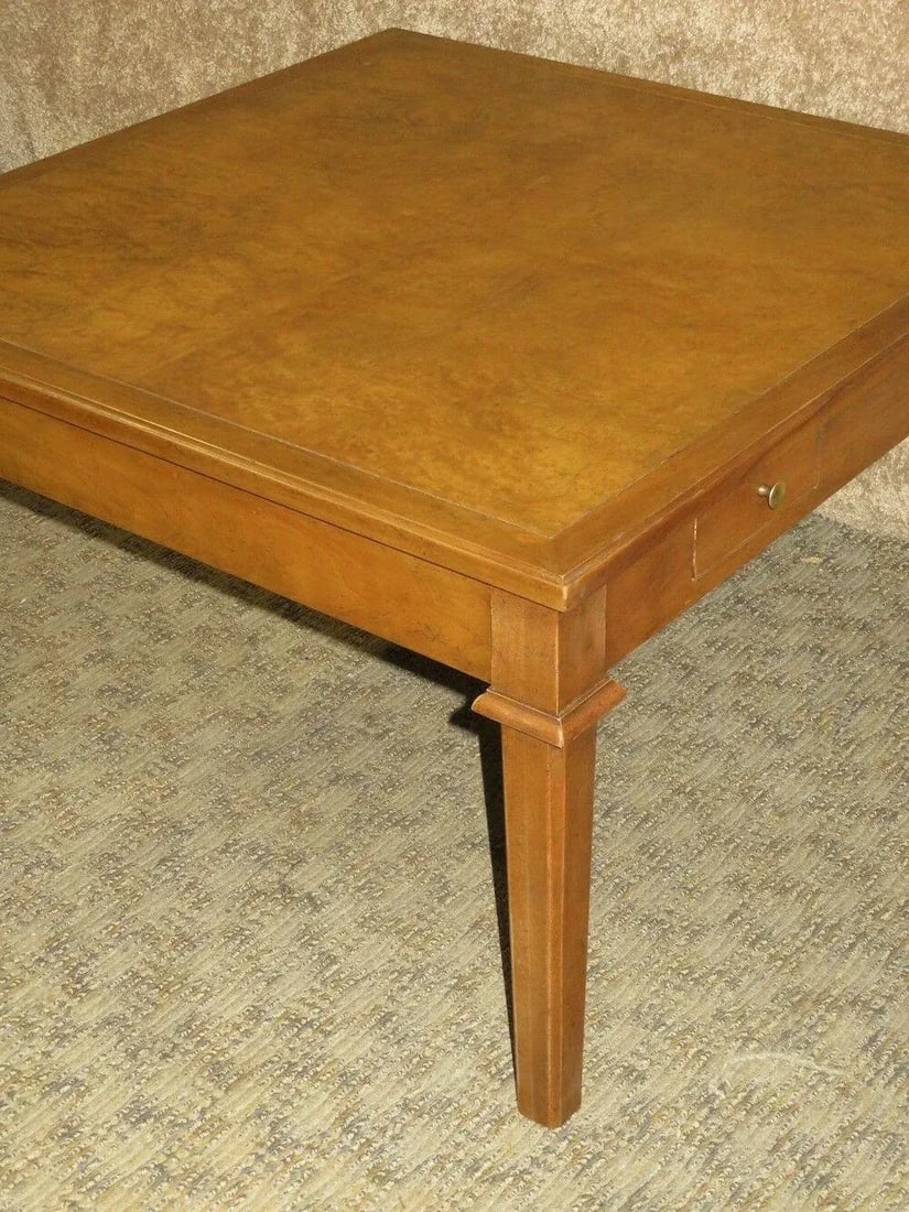 Vintage Baker Burl Wood Table Mid Century Square Coffee 4 Drawers MCM - 8