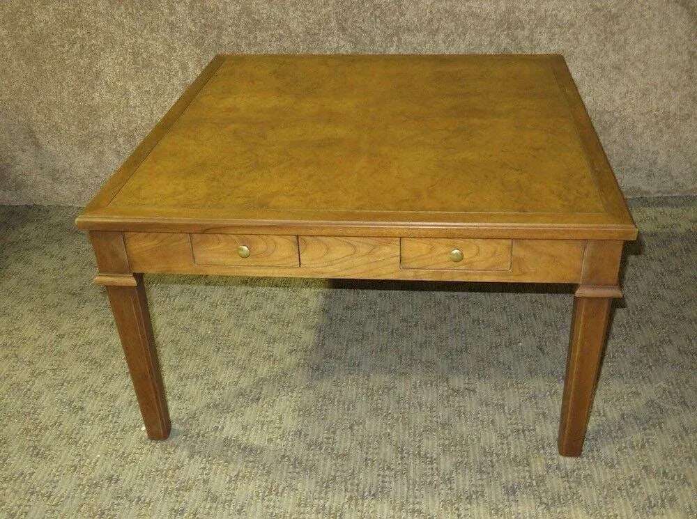 Vintage Baker Burl Wood Table Mid Century Square Coffee 4 Drawers MCM - 9