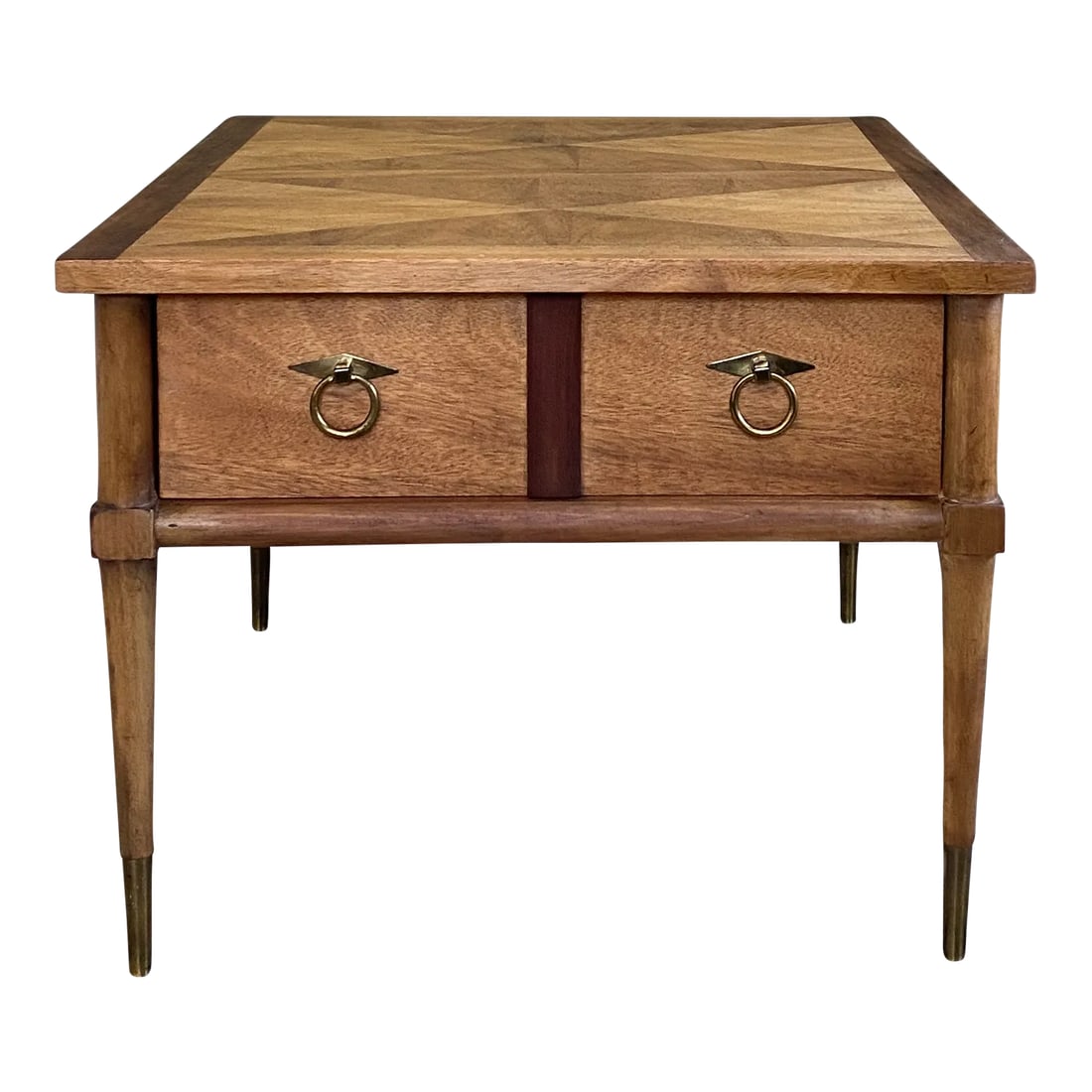 American of Martinsville End Table: Beautiful refinished American of Martinsville end table with a gorgeous and unique top! Condition: Alterations: Restored Imperfections: Some Imperfections Condition Notes: This piece has been