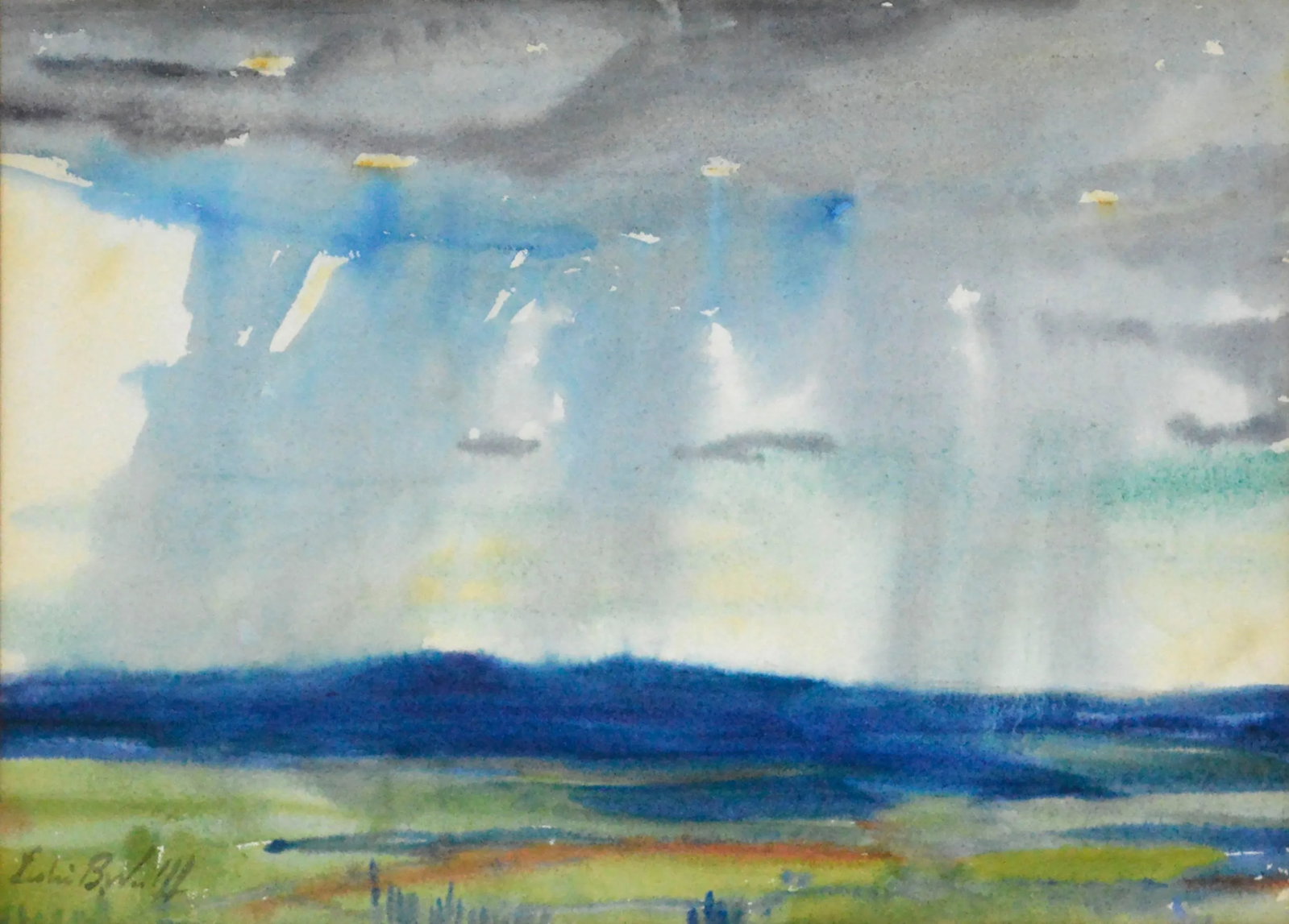 1930s "Approaching Storm" California Rainstorm Landscape Watercolor Painting by Leslie Bruner Wulff, - 2