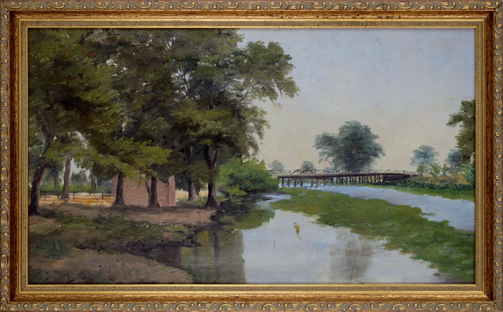 Early 20th Century Bay Area California Landscape with Bridge Oil Painting Attributed to Florence Bug (1 of 6)