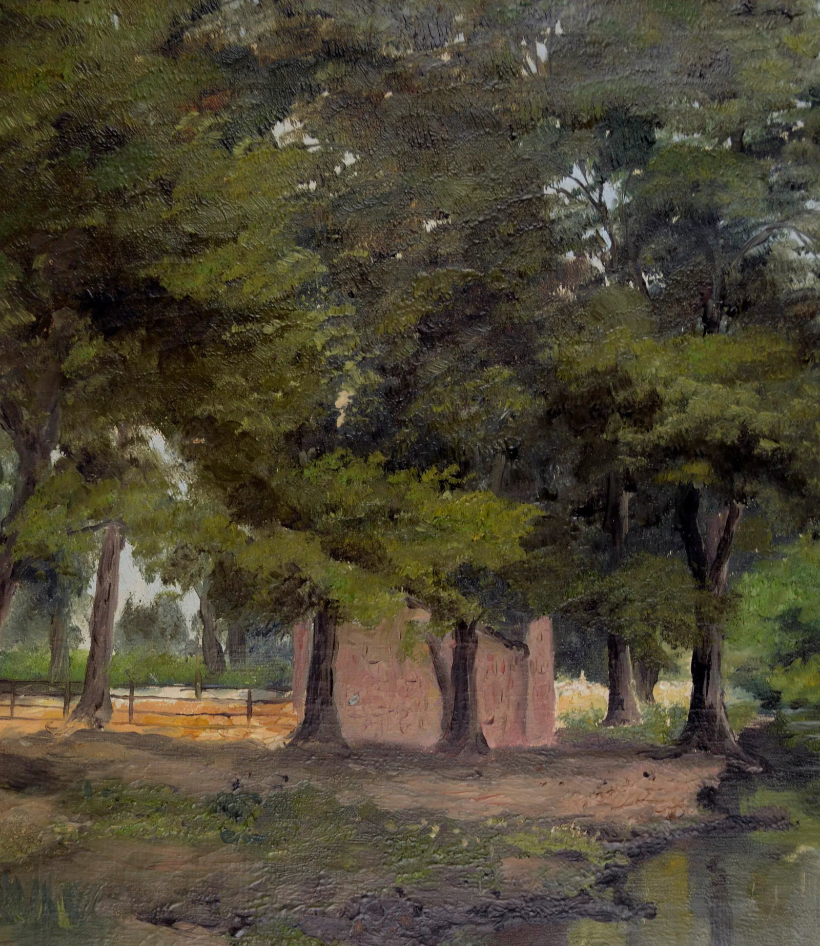 Early 20th Century Bay Area California Landscape with Bridge Oil Painting Attributed to Florence Bug - 4