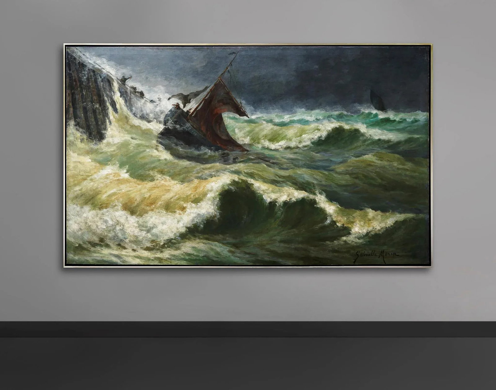 Late 19th Century "Rescue in Stormy Seas" Nautical Seascape Oil Painting on Canvas, Framed - 2