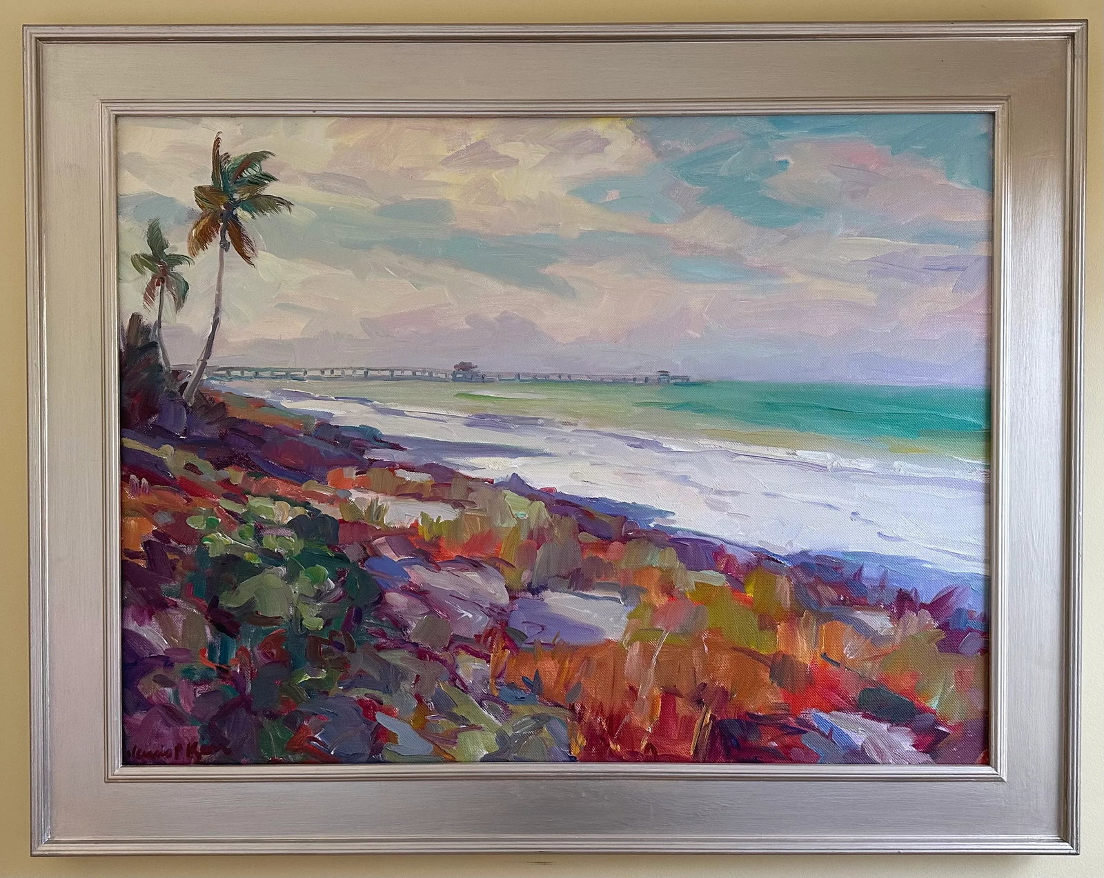 "Almost Spring" Contemporary Fauvist Beachscape Oil Painting by James P. Kerr, Framed - 2