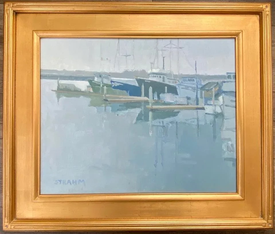 Contemporary Plein Air California Impressionist Boat Harbor Sailing Signed Paul Strahm - 7