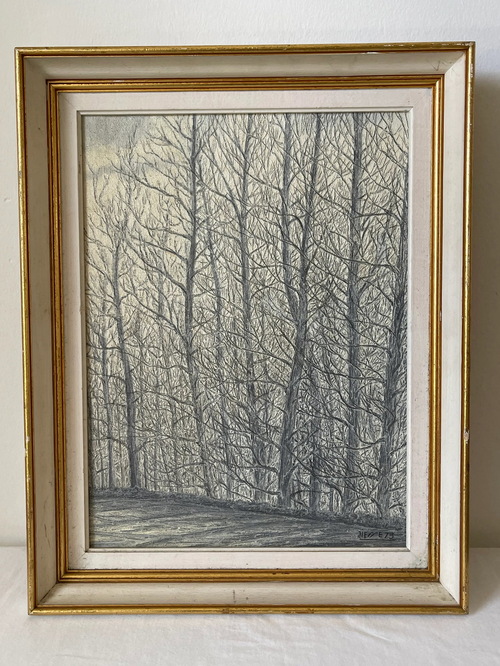 1973 Black and White Forest Landscape Oil Painting Signed Jiesse, Framed - 5