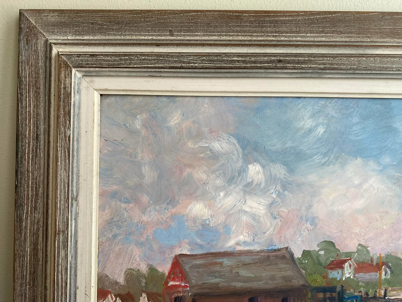 Large Vintage Wpa Style Dock Scene Painting, Signed, Framed - 10