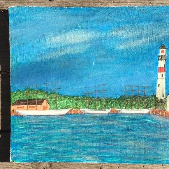 Vintage Folk Art Seascape Painting - 5