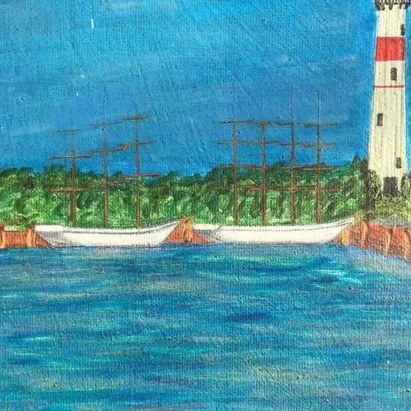 Vintage Folk Art Seascape Painting - 8