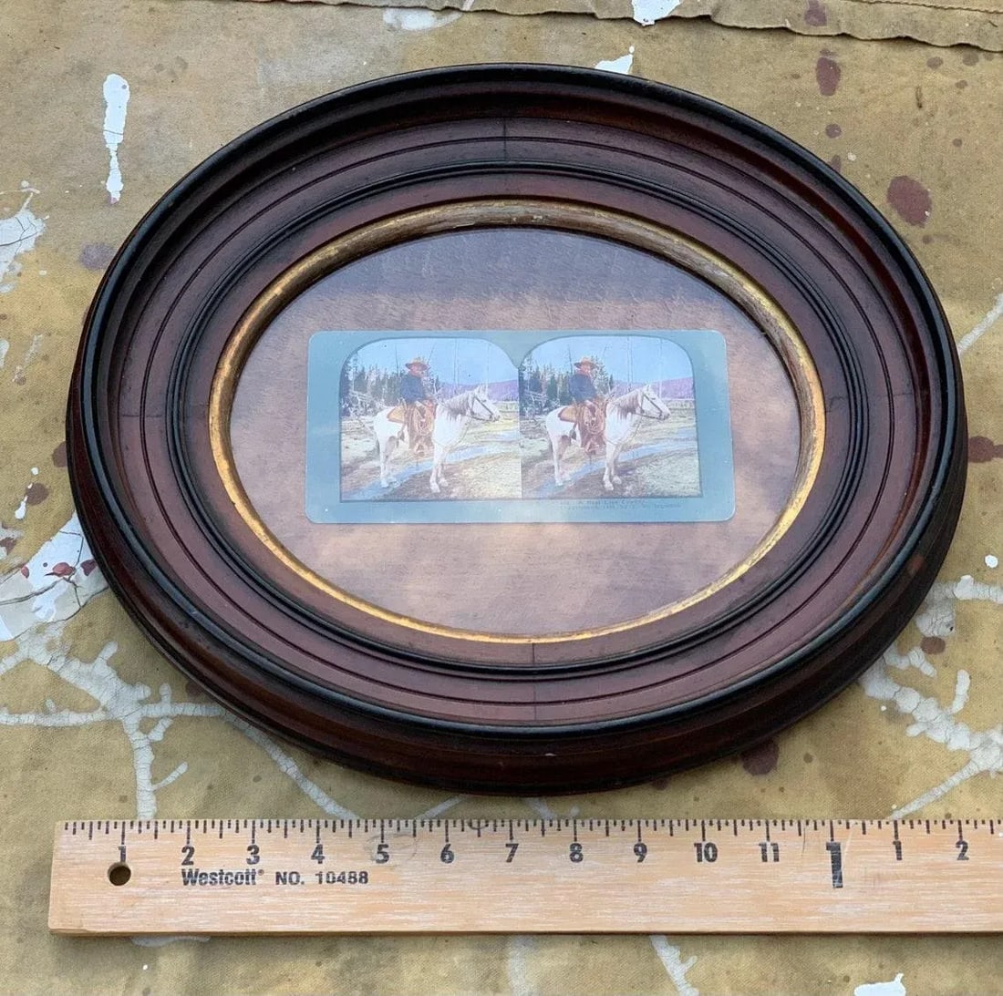 1800s Cowboy on the Prairie Stereoscope Photograph in Antique Oval Frame - 9
