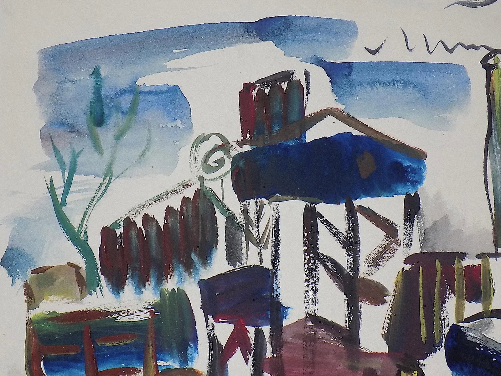 Vintage Original Mid 20th Century Listed Wpa Artist Signed Abstract Expressionist Industrial Citysca - 2