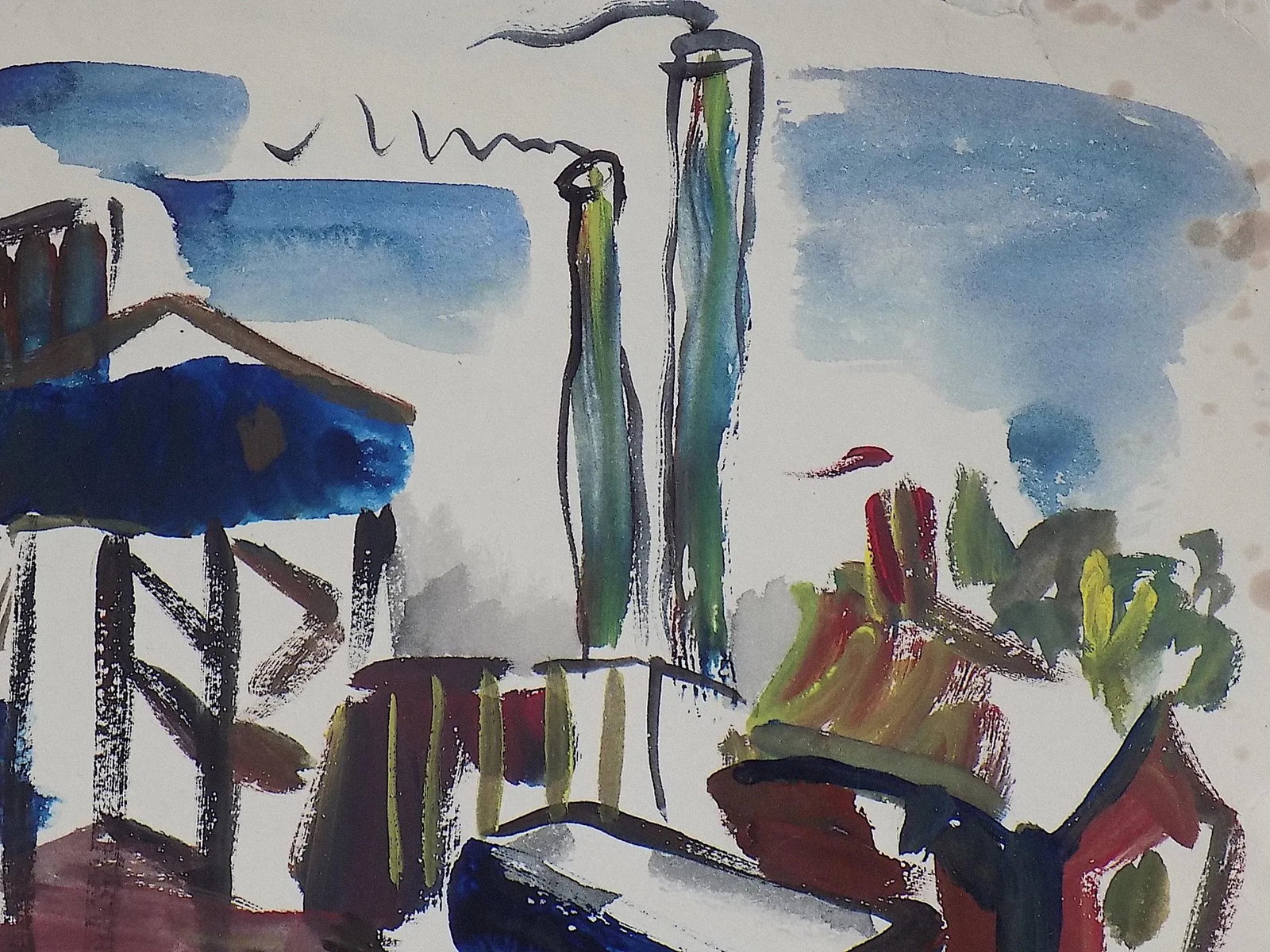 Vintage Original Mid 20th Century Listed Wpa Artist Signed Abstract Expressionist Industrial Citysca - 4