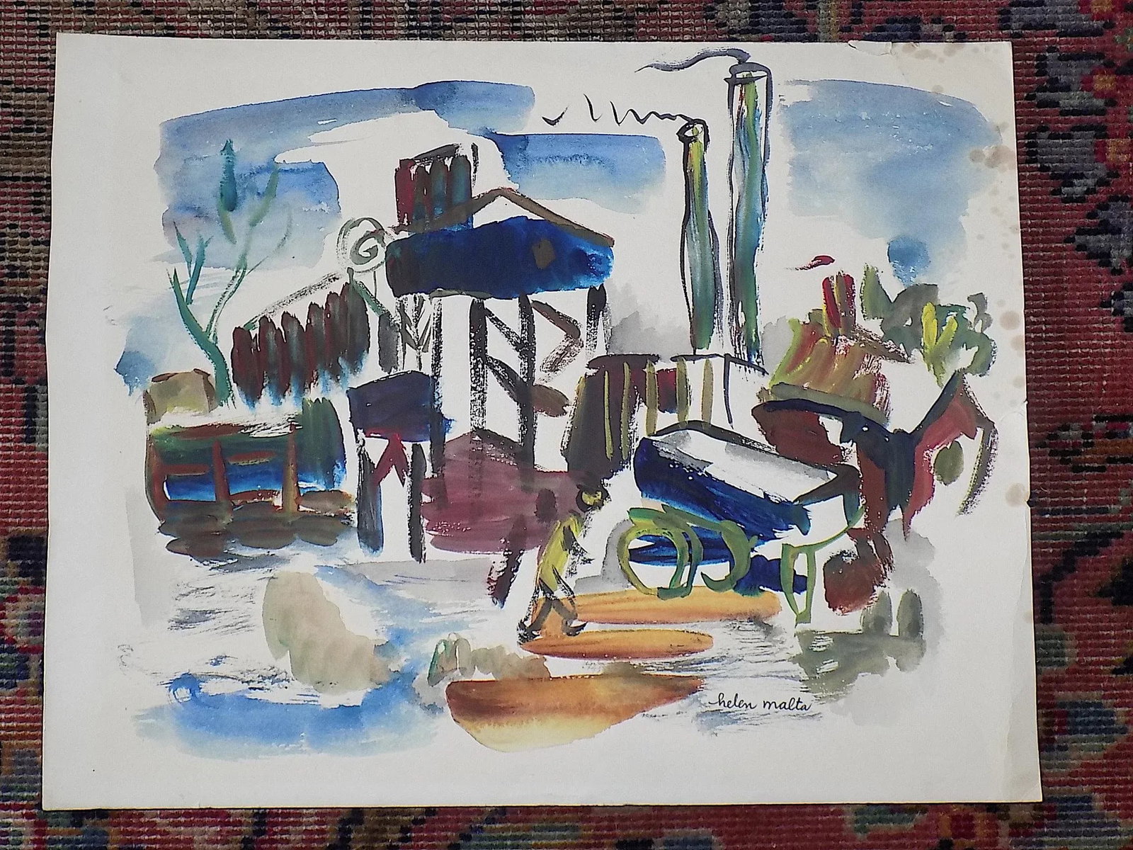 Vintage Original Mid 20th Century Listed Wpa Artist Signed Abstract Expressionist Industrial Citysca - 6
