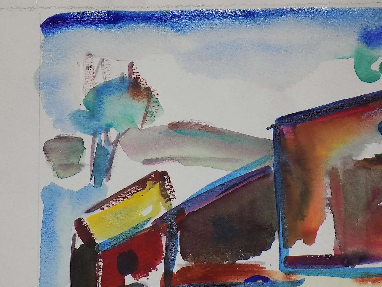 Vintage Original Mid 20th Century Listed Wpa Artist Signed Expressionist Farm Landscape Watercolor - 2