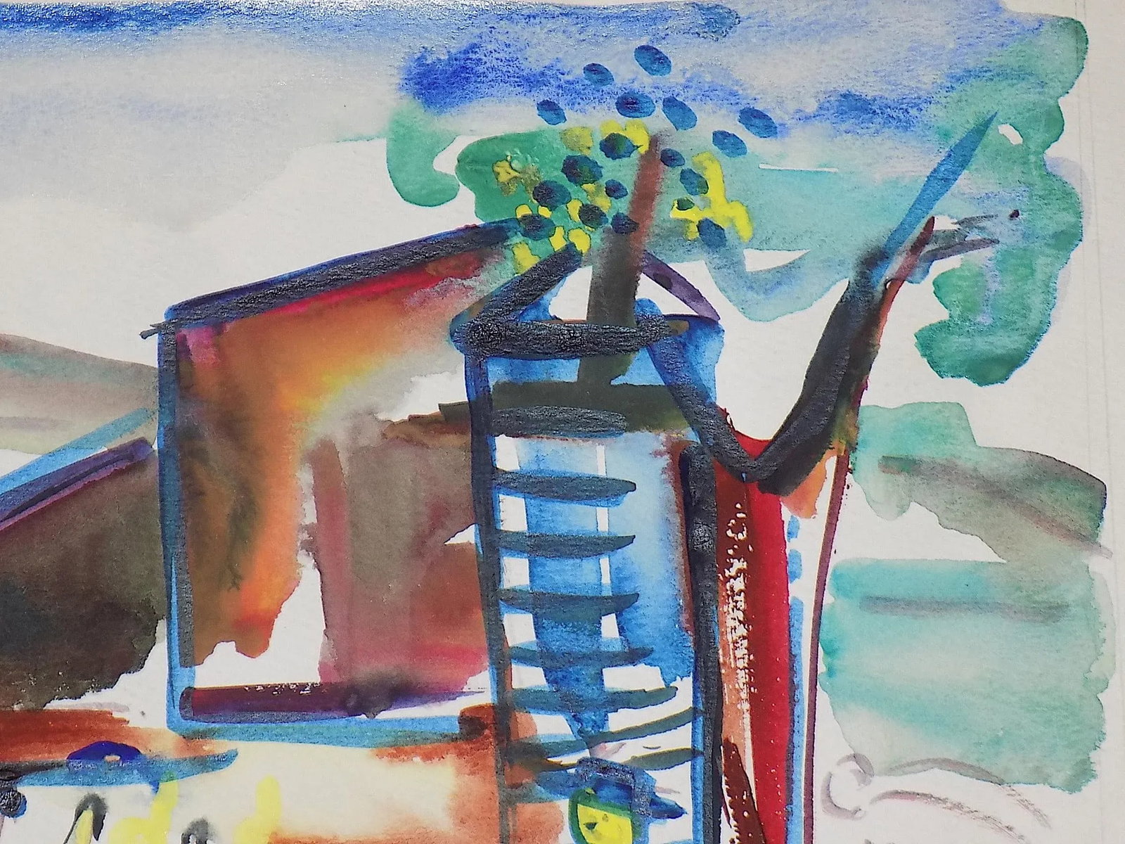 Vintage Original Mid 20th Century Listed Wpa Artist Signed Expressionist Farm Landscape Watercolor - 4