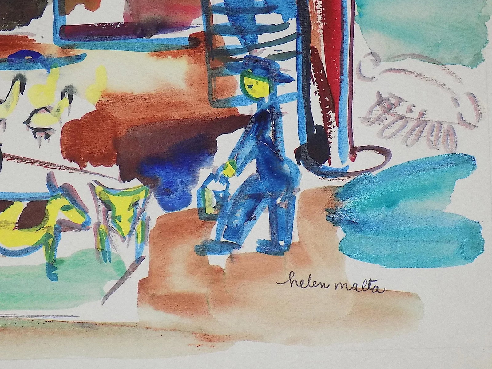 Vintage Original Mid 20th Century Listed Wpa Artist Signed Expressionist Farm Landscape Watercolor - 5