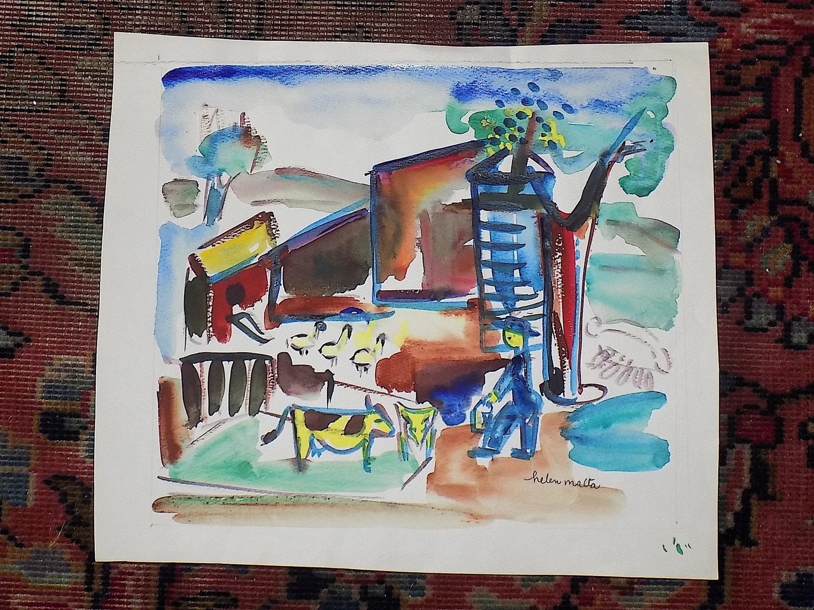 Vintage Original Mid 20th Century Listed Wpa Artist Signed Expressionist Farm Landscape Watercolor - 7