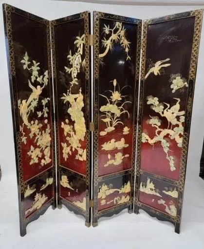 Vintage Chinese Mother of Pearl Coromandel Lacquered Screen Room Divider - 2