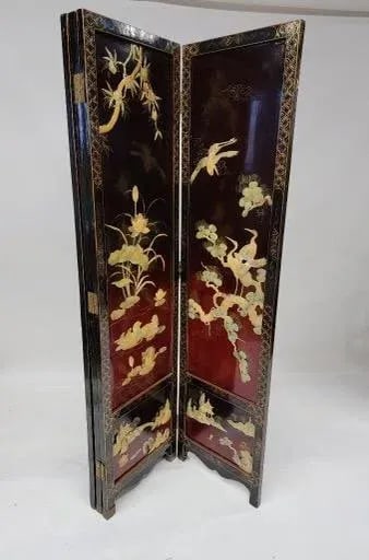 Vintage Chinese Mother of Pearl Coromandel Lacquered Screen Room Divider - 3