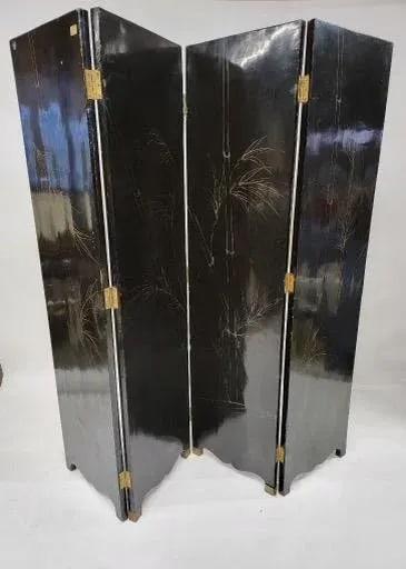Vintage Chinese Mother of Pearl Coromandel Lacquered Screen Room Divider - 4