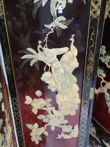 Vintage Chinese Mother of Pearl Coromandel Lacquered Screen Room Divider - 6