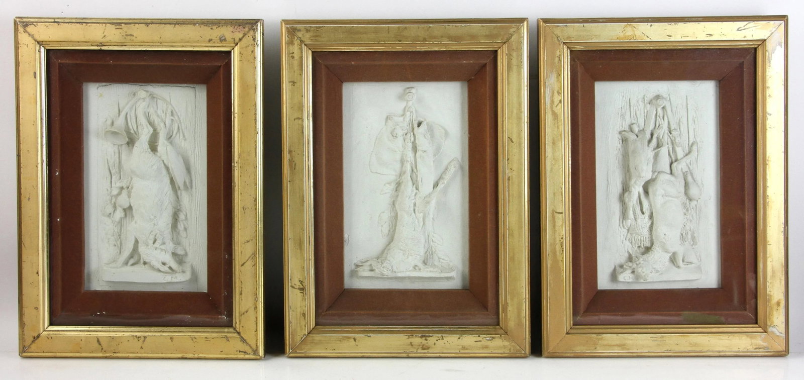 Hunting Motif Framed Plaster Reliefs - Set of 3 - 3