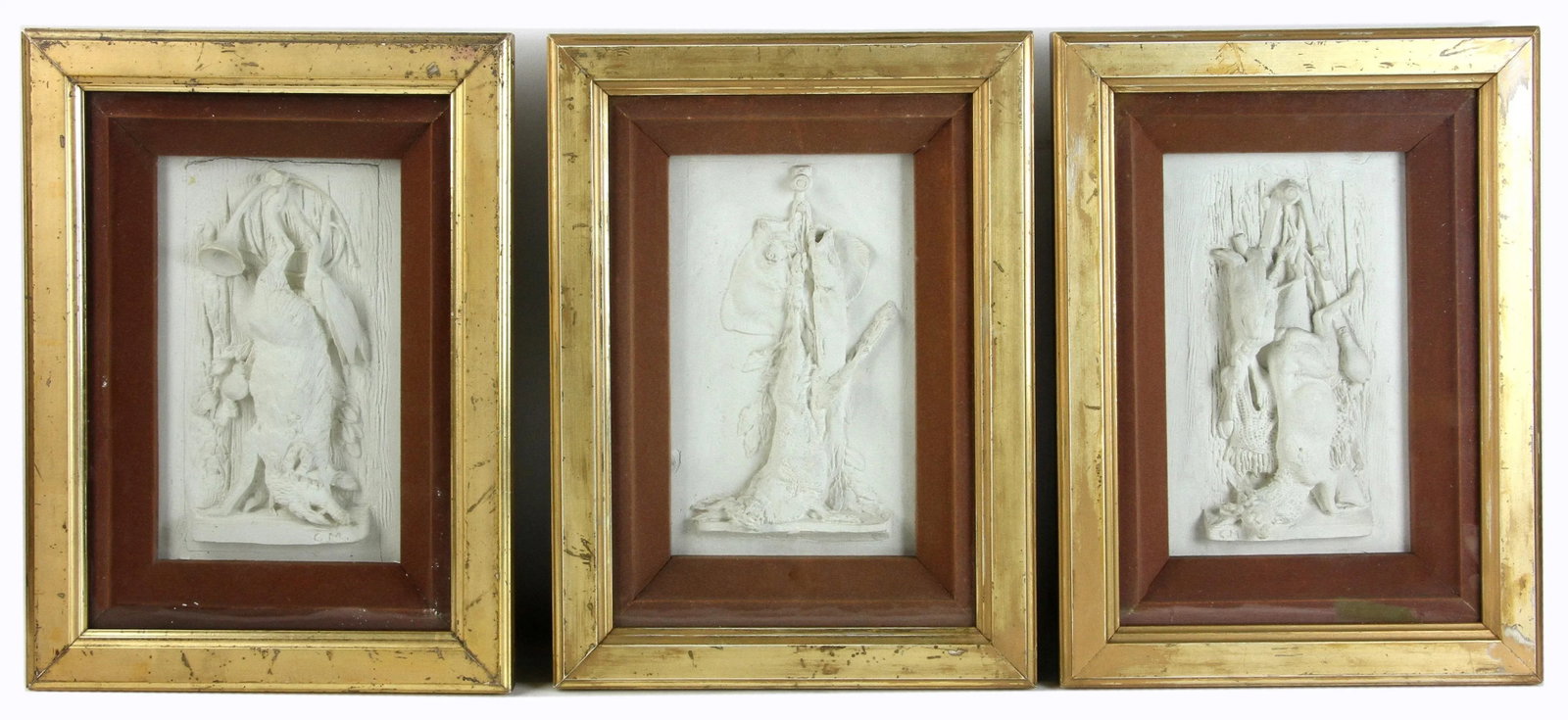 Hunting Motif Framed Plaster Reliefs - Set of 3 - 6