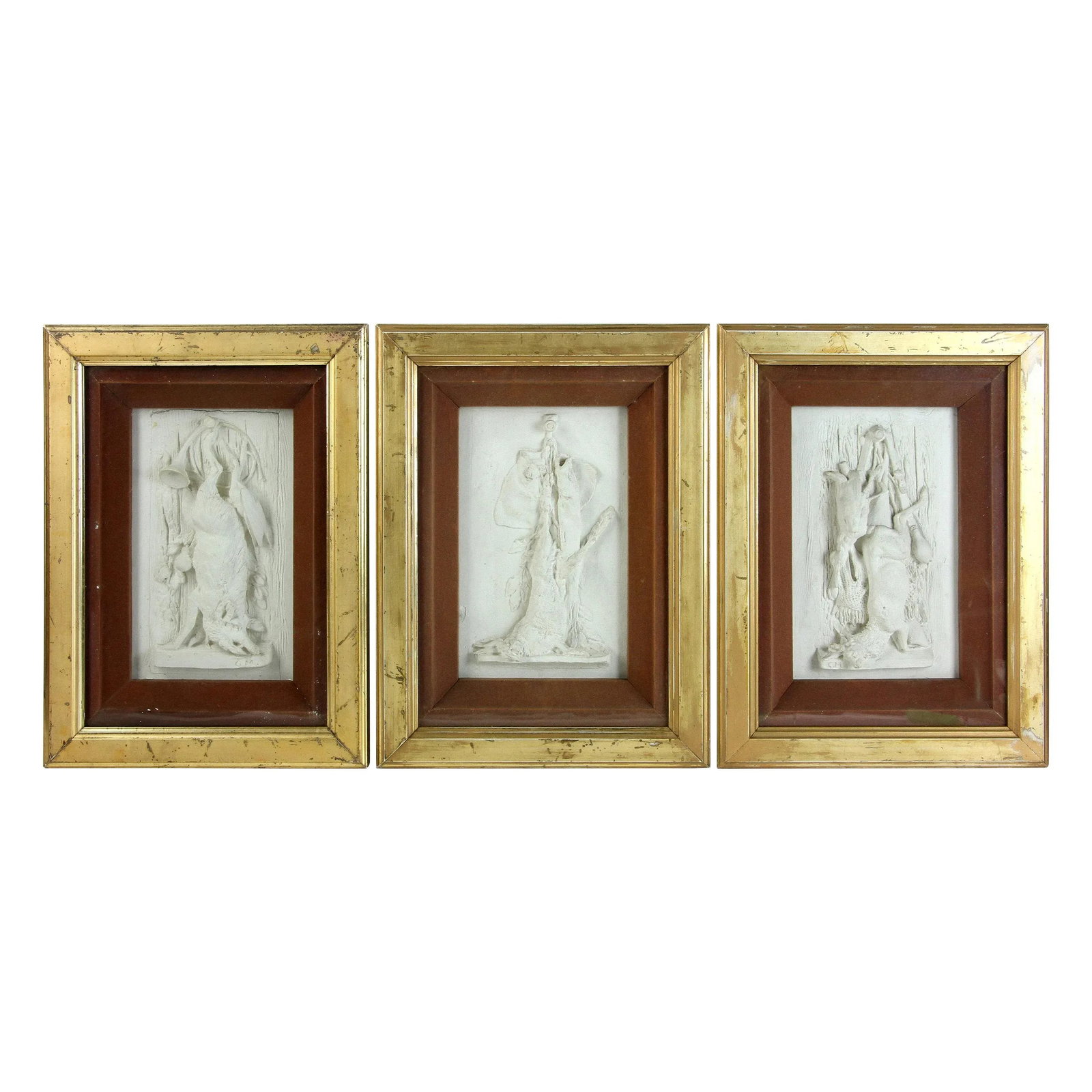 Hunting Motif Framed Plaster Reliefs - Set of 3 - 9