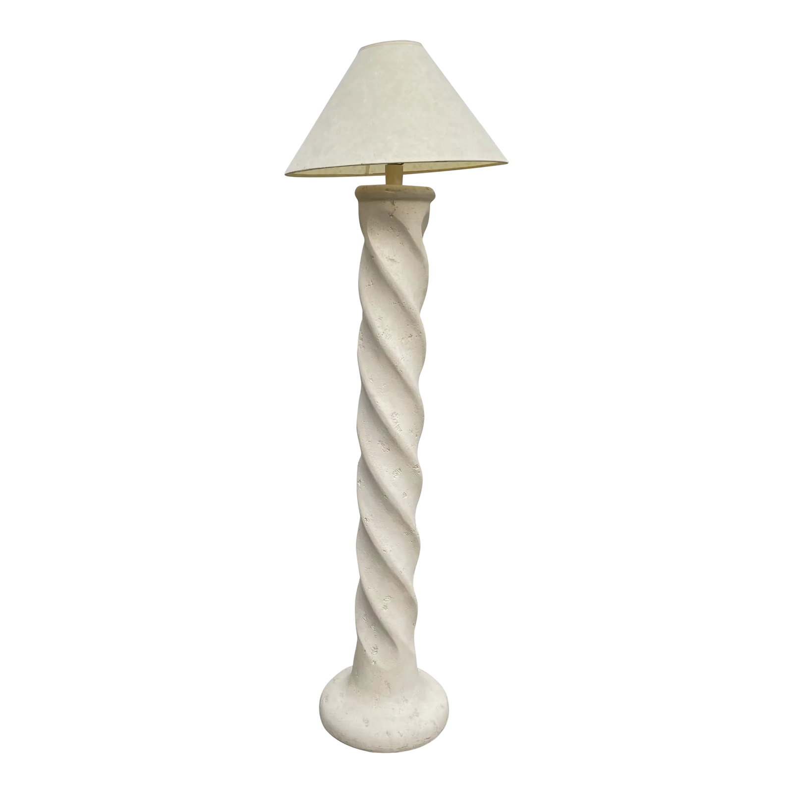 Michael Tayler Style Plaster Spiral Floor Lamp: Stylish and chic spiral floor lamp in the style of Michael Taylor, circa 1970s. Very heavy and solid textured plaster base. Height to light sock 53" Condition: Alterations: Original Condition