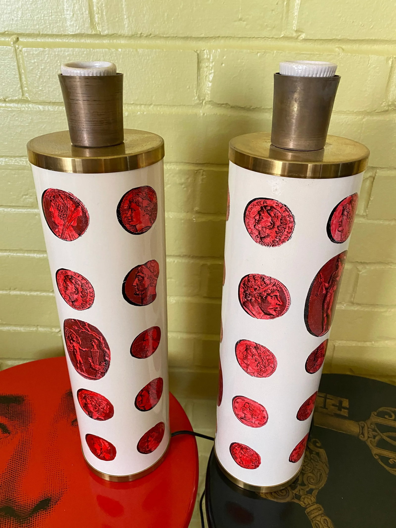 Piero Fornasetti Roman Coin Italian Table Lamps - a Pair - 4