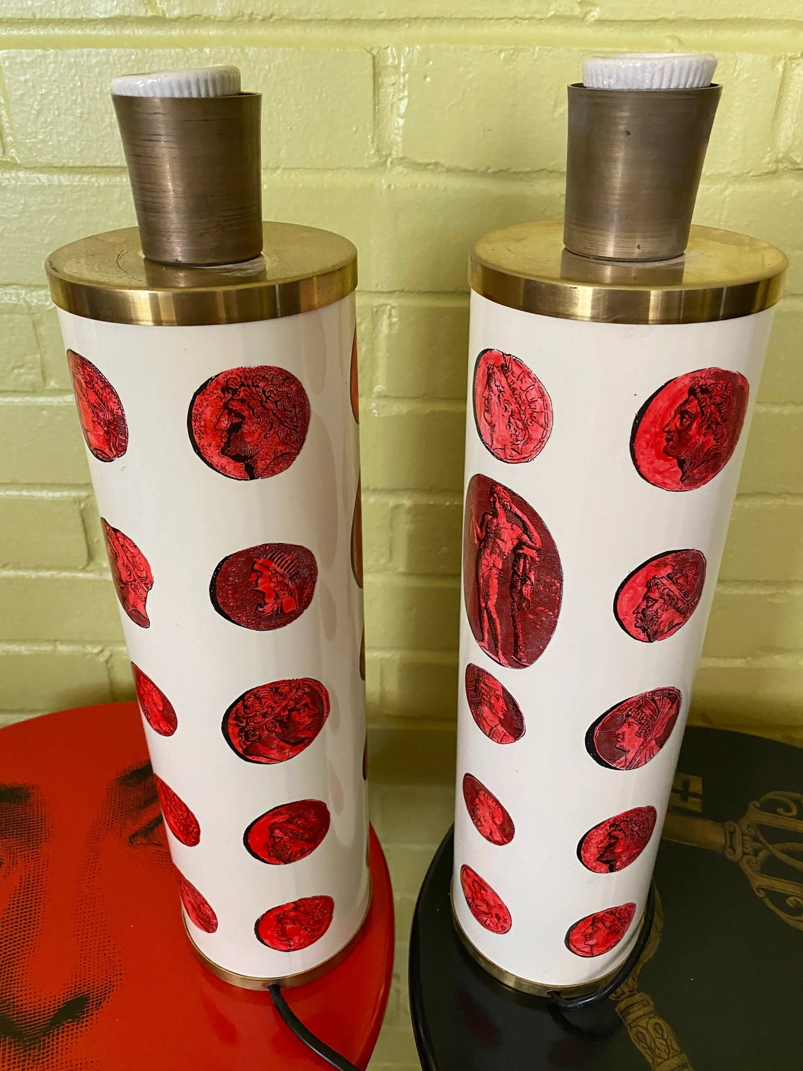 Piero Fornasetti Roman Coin Italian Table Lamps - a Pair - 5