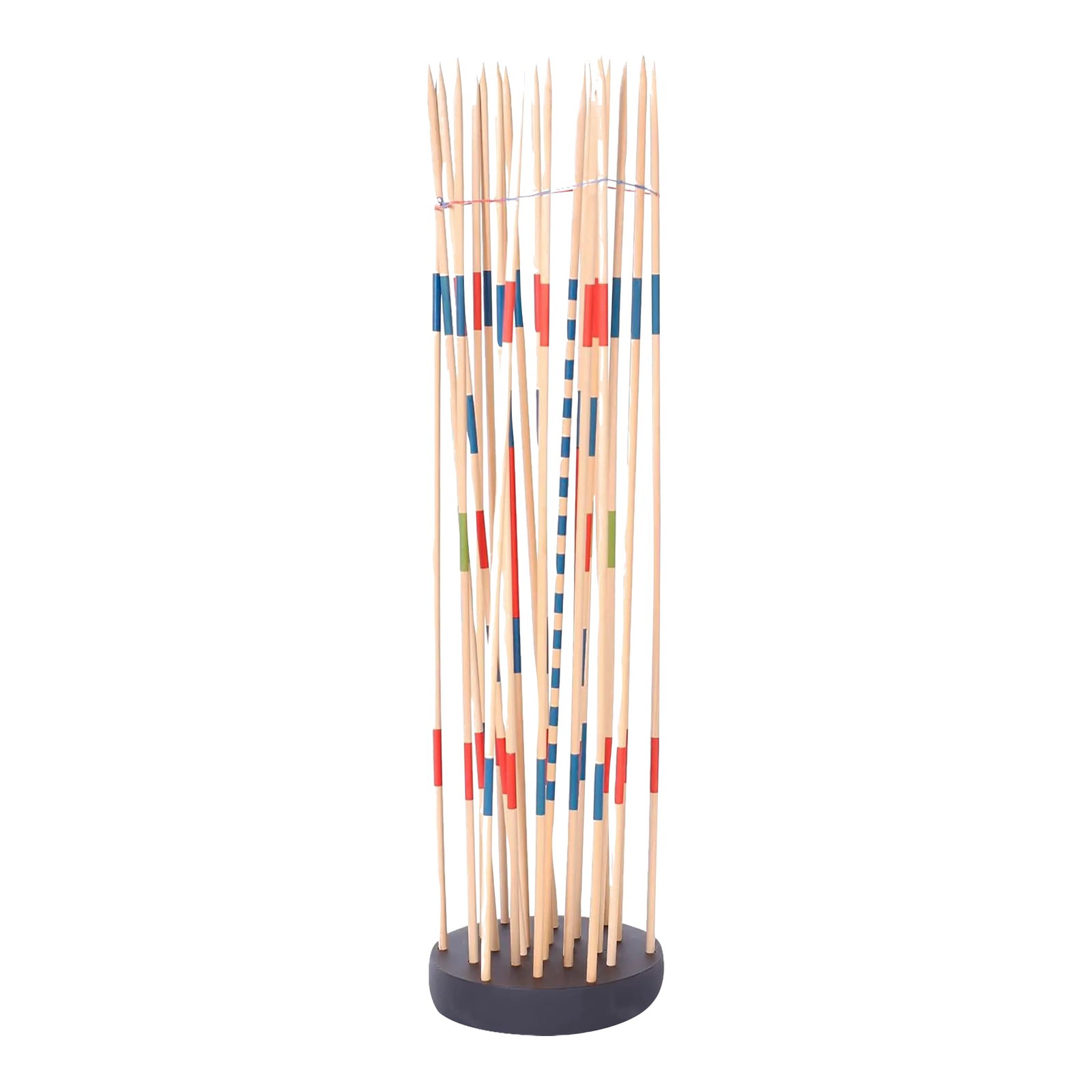 Set of Vintage Very Large Pick-Up Sticks: As if something from a bygone era, a larger than life set of wood pick-up sticks set to rest in a round wood base. Let the games begin. Each stick diameter is .5". Condition: Alterations: Restored Imp