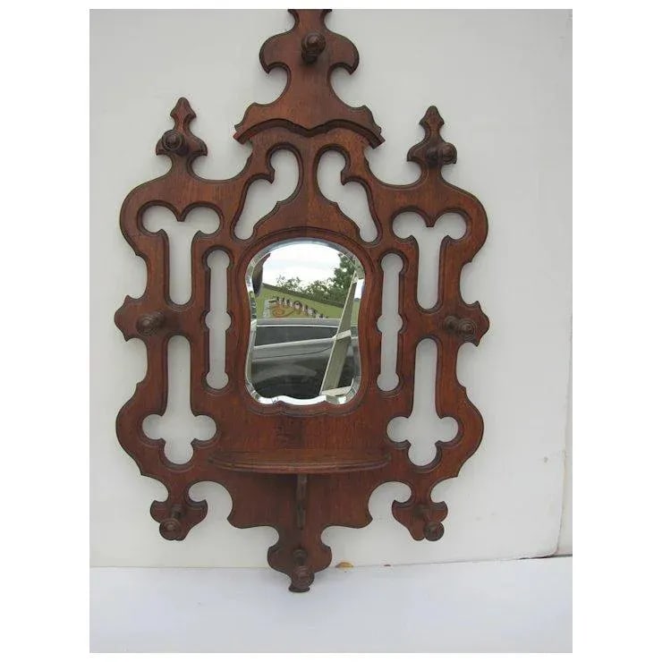 Victorian Walnut Hanging Hat-rack And Mirror - 2