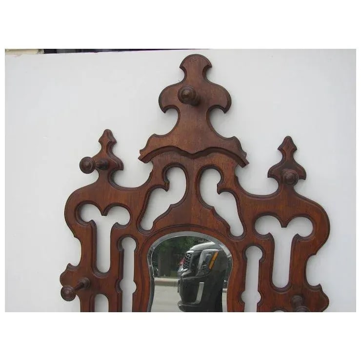 Victorian Walnut Hanging Hat-rack And Mirror - 3