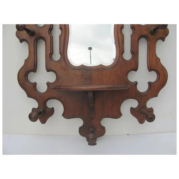 Victorian Walnut Hanging Hat-rack And Mirror - 5
